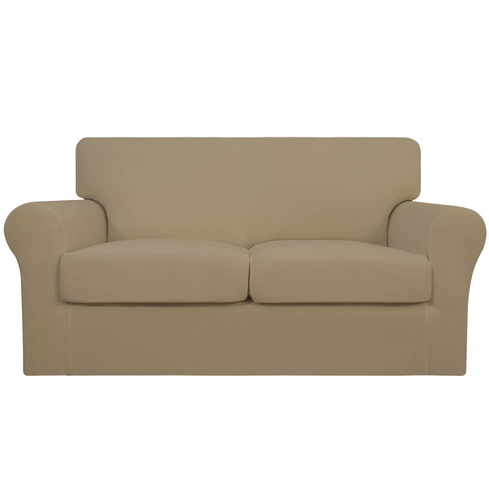 Easy-Going 3 Pieces Stretch Soft Couch Cover for Dogs - Washable Sofa Slipcover for 2 Separate Cushion Couch - Elastic Furniture Protector for Pets, Kids (Loveseat, Tan, Medium)