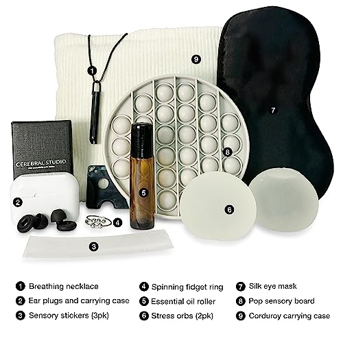 Cerebral Studio's Discreet Sensory Toolkit for Stress and Anxiety Relief - 10 Travel-Ready Mindfulness Items for Relaxation, ADHD - Fidget toys adults, stress balls, Pop its, Breathing Necklace, Ring - Image 3
