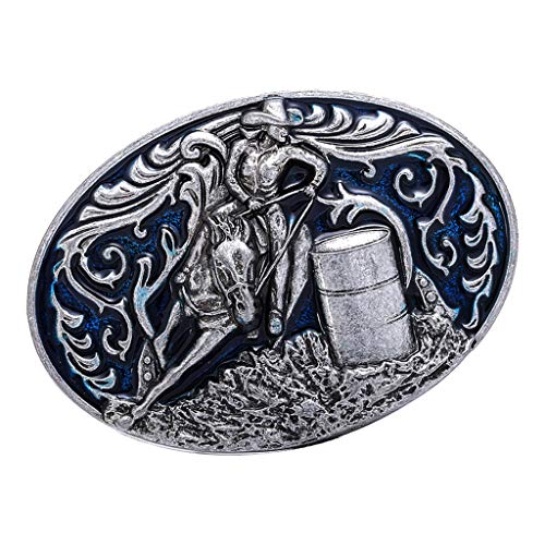 oshhni 2x Masculino Prata Antigo Barril de Corrida em Formato Oval com Fivela de Cinto de Corrida Oc