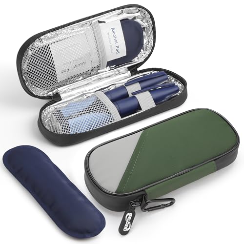 Image of Gelozid Insulin Cooler Travel Case with 2 Reusable Ice Packs, Green & Gray | Diabetic Insulated Organizer, Insulin Travel Case For Insulin Pen &Diabetic Supplies, for The Daily Life & Trip, TSA approved