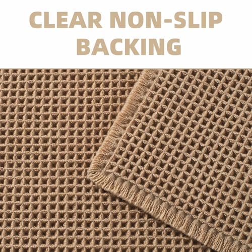 Upgraded Waffle Bathroom Runner Rug, Super Absorbent Bath Mats Non Slip Machine Washable Long Bathroom Mat Ultra Soft Bath Runner Rugs for Hallway Entryway Bedroom Laundry Room Sink, 2' x 6', Brown by PADOOR - Image 4