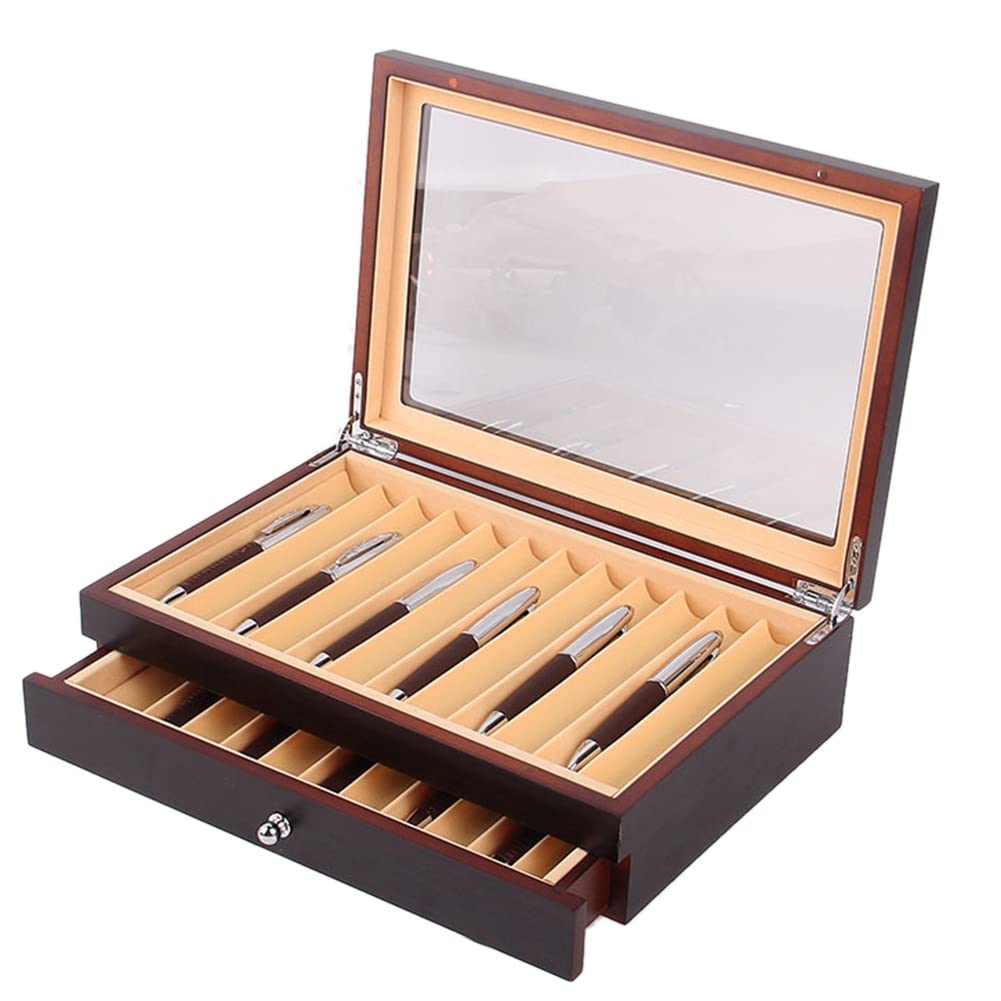 Hztuang Ebony 1 Pcs 23 Slots Wooden Pen Storage Case Transparent Window Fountain Pen-Collector Box 1