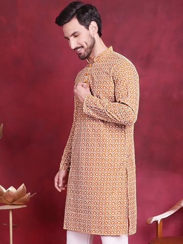 Image of Jompers Cotton Chikankari Embroidered Regular Fit Kurtas for Men