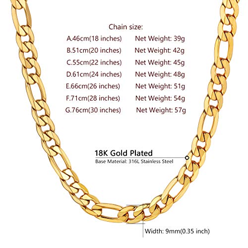 ChainsPro Silver/Gold/Black Figaro Chain for Men Women, Men Necklace Chains, 4/6/9/13 mm, 14-30inch Stainless Steel Necklaces Hip Hop Chain- Send Gift Box3