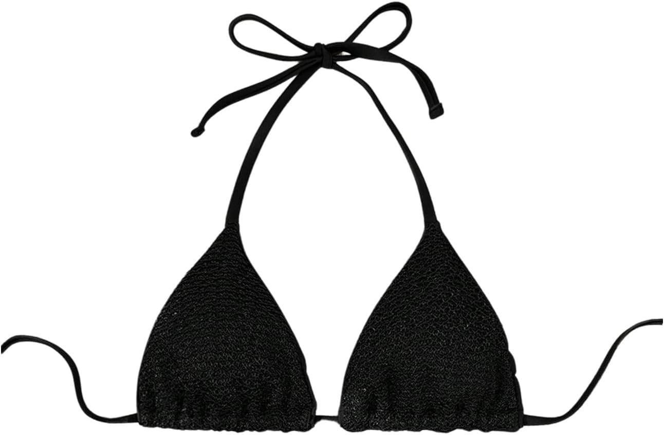 SHENHE Women's Crochet Bikini Top Triangle Halter String Swimsuit Shimmer Bathing Suit Top