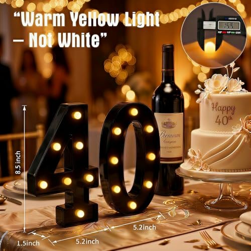 Image of 40th Birthday Decorations for Women Men, Black Light-Up Number 40 Sign, Battery-Operated Illuminated Party Table Decoration Backdrop Wall Decor, 40th Birthday Gifts for Men Women ZJDZTK