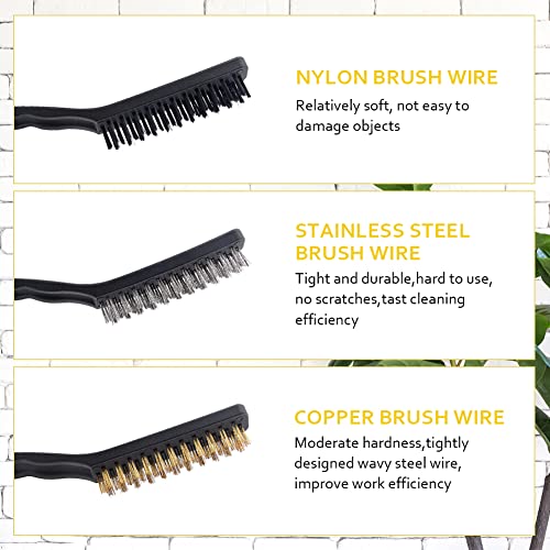 Image of 6pcs Scratch Brushes, with Curved Handle Grip Wire Brushes Cleaning Set for Rust Removal, Dirt & Paint Scrubbing with Deep Cleaning (Black)
