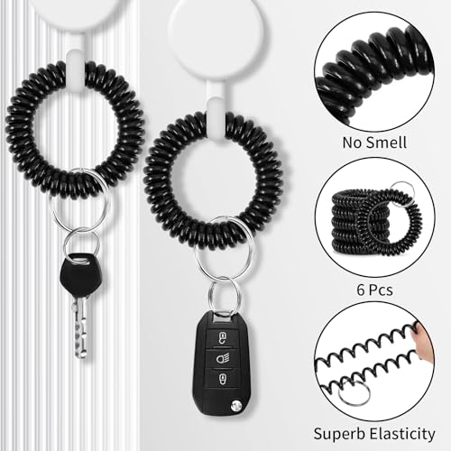 Image of QIUTIMIY 6PCS Wristlet Keychain, Colorful Spiral Coil Hair Tie for Women, Sauna Accessaries Wrist Coil Key Ring Key Holder