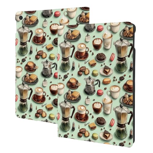 Coque iPad 10.2 motif café pâtisserie étui folio antichoc