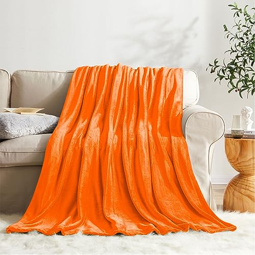 KMUSET Super Soft Fall Throw Blanket Premium Silky Flannel Fleece Twin Size Orange Microfiber Lightweight Blanket All Season Use