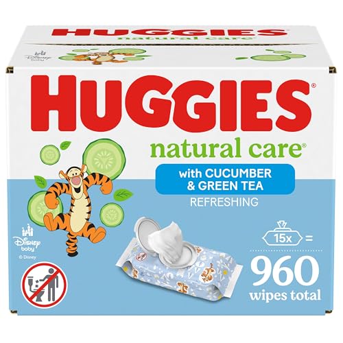 Baby Wipes, Huggies Natural Care Refreshing Baby Diaper Wipes, Hypoallergenic, Scented, 15 Flip-Top Packs (960 Wipes Total)