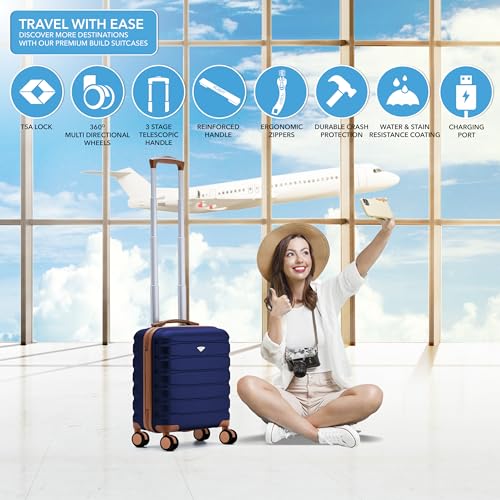 Image of Flight Knight Carry On Suitcase 18x14x8 inch Hardside Built In TSA Lock & USB Port Lightweight Luggage Silent Double Spinner Wheels Maximum Underseat Carry-On Bag For American & United Approved Airlines