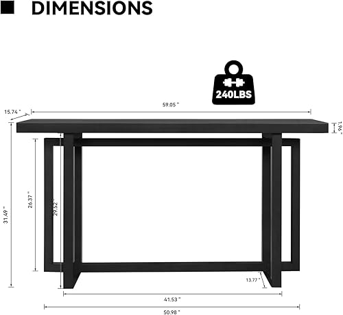 Miniatura 2 de Mesa de sofá de 59.05 pulgadas para sala de estar, mesa consola Morden, mesa rectangular estrecha de madera maciza con patas de madera de goma para