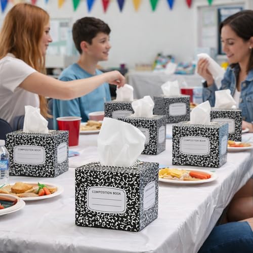 Image of Sabary 12 Pack Back to School Facial Tissue Cube Boxes with Tissues 3 Ply Small Square Tissue Boxes 600 Sheets Total First Day of School Party Supplies Decorations for Classroom Home Car Office