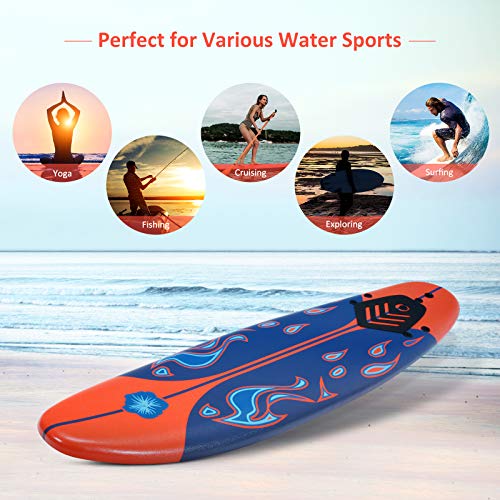 image for GYMAX Surfboard, 6' Body Board with Removable Fins & Protective Leash,