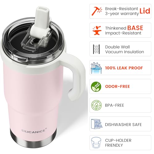 Image of For Iced Coffee & Smoothies - Never Drink from a Moldy Lid Again: 24oz Hygienic Tumbler, 100% Leakproof Lid & Removable Foldable Spout. Reinforced Base, Fits Cup Holders-Pink sand
