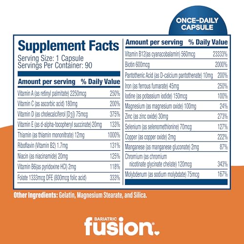 Bariatric Fusion One Per Day Bariatric Multivitamin with Iron | Easy to Swallow Capsule | Vitamin for Bariatric Surgery Patients | Gastric Bypass and Sleeve Gastrectomy | 90 Count | 3 Month Supply - Thumbnail 4