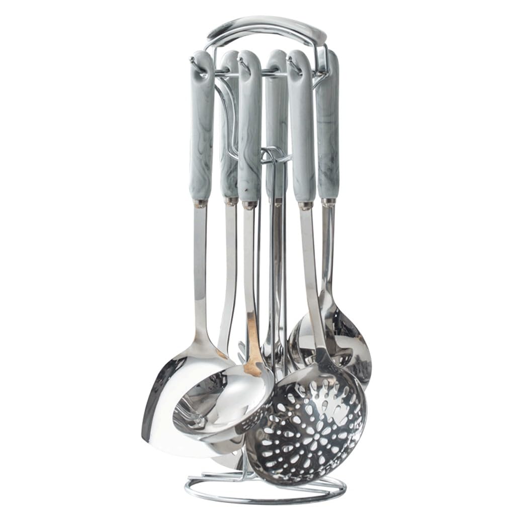MYUYEE Ceramic Handles Cooking Tool Set Steel Kitchen Utensils Set Of Cookers Shovels Spoons Strainer (D 41Cm)