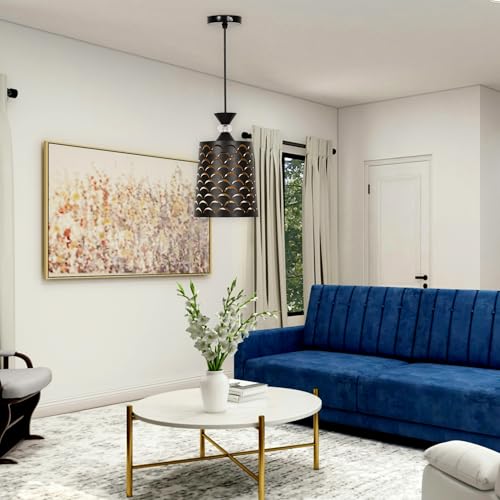 Image of Groeien Pack of 2 | Black Finish Metal Crystal Hanging Pendant Ceiling Lamp Fixture | Chandelier for Home, Indoor, Outdoor,Living Room, Bedroom(Bulb not Included) (DeepArc Light, 2)