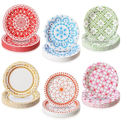 Maxcheck 120 platos de papel florales de 7 pulgadas, platos de pastel de colores multicolor, desechables, platos de papel de postre, decoraciones de fiesta de té para mujeres, baby shower, despedida
