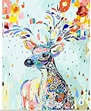 Komking Painting by Numbers Kits, DIY Paint by Numbers for Adults with Brush Canvas, Colorful Deer 16x20inch
