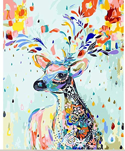 Komking Painting by Numbers Kits, DIY Paint by Numbers for Adults with Brush Canvas, Colorful Deer 16x20inch
