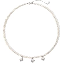 IDOKAWA Pearl Cross Choker Necklace for Women, Silver CZ Cross Pendant with Faux Pearl Chain Adjustable, Dainty Layered Statement Jewelry for Daily Outfit Party Wear