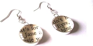 Jane Eyre Charlotte Bronte Drop Earrings with Book Pieces, Choice of Metals, Gift Boxed