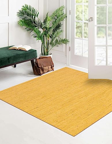 Image of Unique Loom Braided Jute Collection Area Rug - Dhaka (8' Square, Yellow)