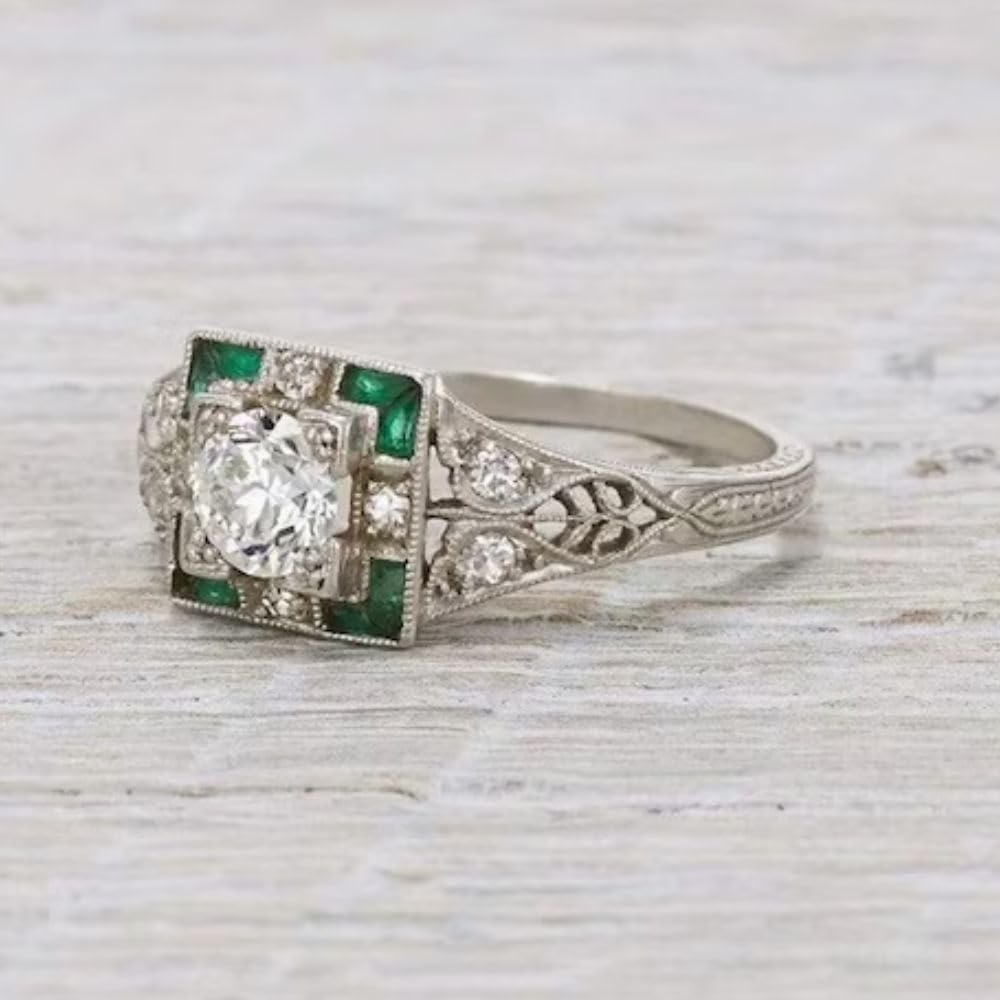 2 Ct Round Diamond 1920s Art Deco Victorian Milgrain Filigree Retro Vintage Style Minimalist Edwardian Engagement Ring For Women 14K White Gold Plated 925 Sterling Silver Handmade Jewelry