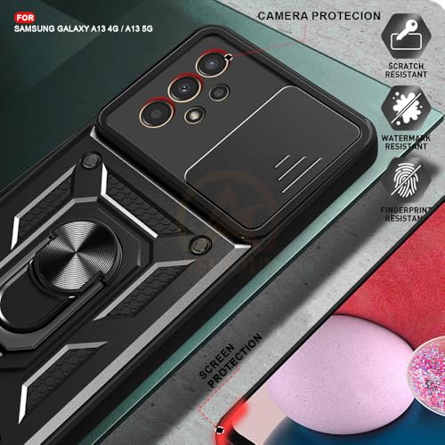 Image of Armor Bumper Back Cover Case for Samsung A13 4G Rotating Camera Cover, Ring Holder & Kickstand | Heavy Duty & 360 Degree Protection Samsung A13 4G Back Cover (Black)