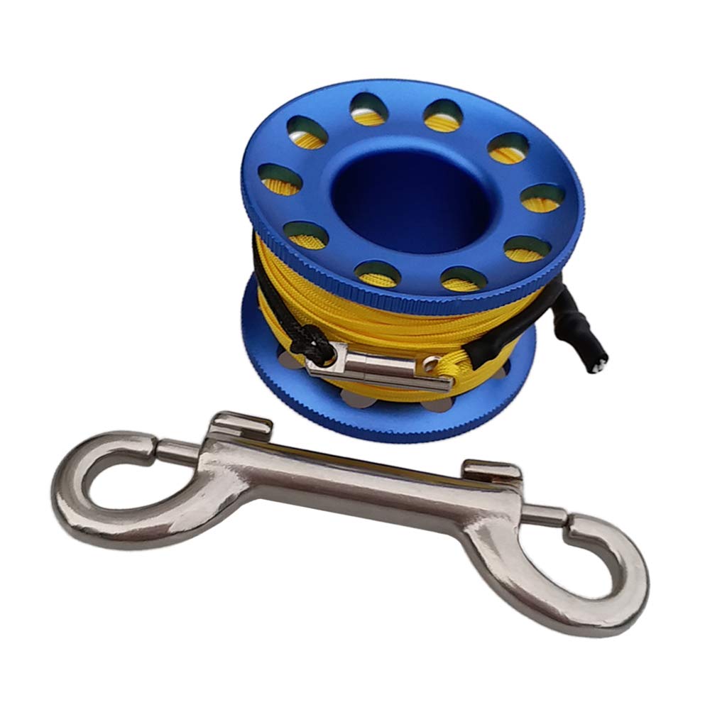 B Baosity Aluminium Spule mit Leine Karabinerhaken Fingerreel Finger Reel zum Tauchen - Blau