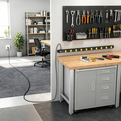 Image of 10 Outlet Long Power Strip, Wide Spaced Outlet Power Bar, Heavy Duty Metal Power Strip with 6FT Cord for Work Bench, Garage, Shop, Overload Protection Switch, ETL Listed (15A /1875W)