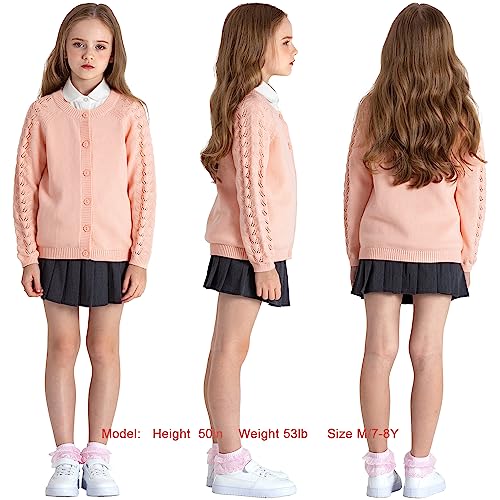 JSTEX Girls Cute Cardigan 100% Cotton Knit Kids Cardigan Long Sleeve Crew Neck Button Sweaters for Girl Size 4-142