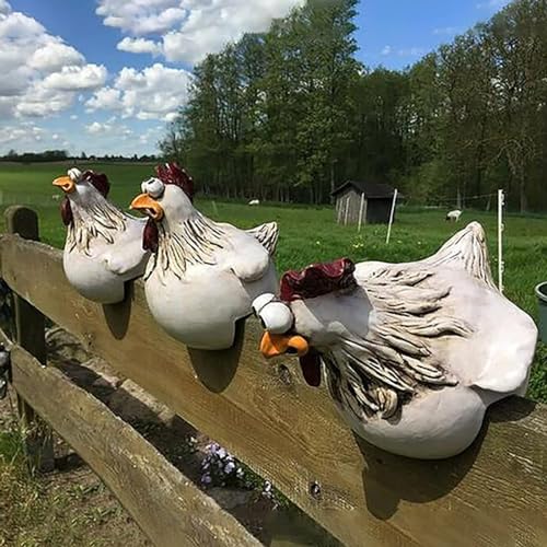 KWJTOY Décoration de jardin en résine, figurine poule, 3 pièces, Vert, Résistant à l'intempérie