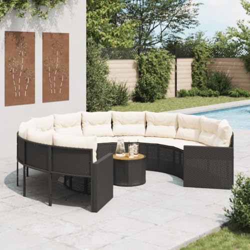 Ordellia Canapé de Jardin Rond avec Table Basse, résine tressée Noire, Coussins Ronds, Poly rotin, 6 Coussins, pour terrasse Patio Balcon, Espace Assise...