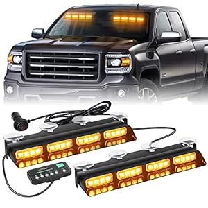 XRIDONSEN Emergency Dash Strobe Lights Amber Safety Flashing Warning w/Digital Display Controller Interior Front/Rear Windshield Deck Split Light Bar for Construction Vehicles Trucks (2×14 inch)