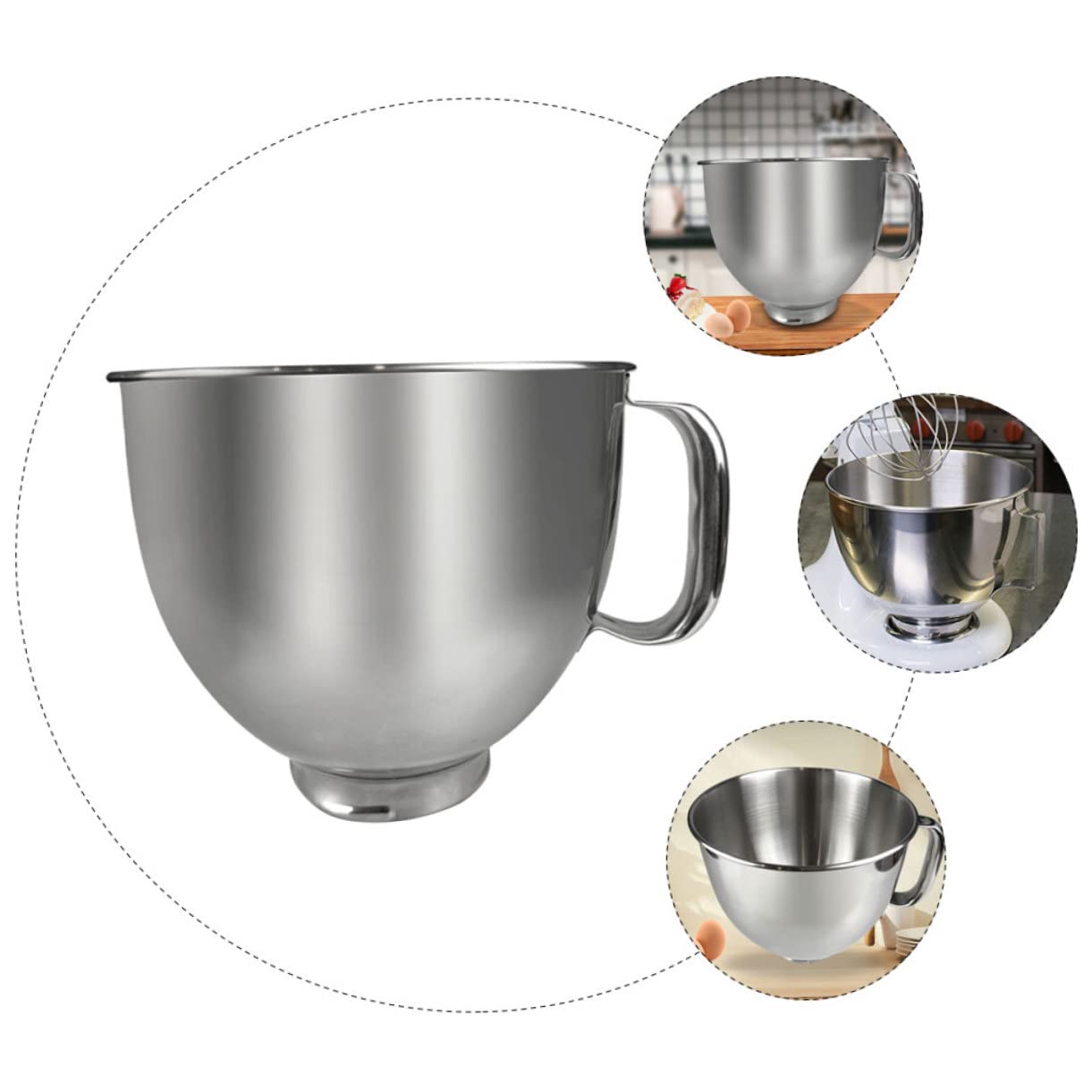 Cabilock Tazón Mezclador de Acero Inoxidable 304 5l para Batidora de Cocina, Recipiente Resistente y Multiusos para Repuesto Doméstico y Preparación de Masas, Postres y Adobos
