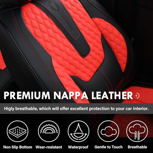Image of Coverado Car Seat Covers Full Set, 5 Seat Leather Seat Covers for Cars, Car Seat Protector with Lumbar Support, Waterproof Seat Covers Universal Fit for Most Cars SUV Trucks (Red&Black)
