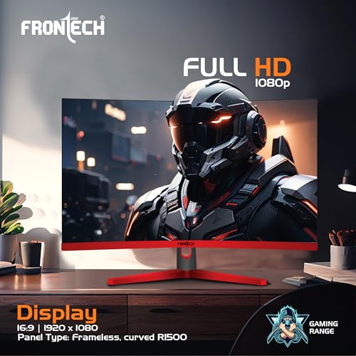Image of FRONTECH Gaming 27 Inch Curved LED Monitor| Refresh Rate 100Hz, VA Panel |1500R Curve| Full HD 1080p, Bezel Less Design | HDMI & VGA Ports (MON-0053C, Black & Red)