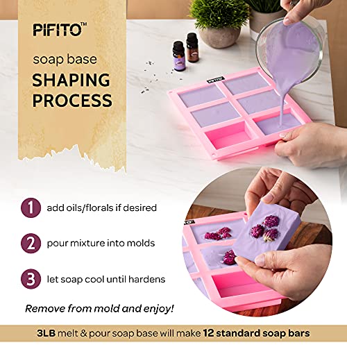 Pifito Soap Making Kit │ Diy Soap Making Supplies - 3 Lbs Melt And Pour Soap Base (Goats Milk, Honey, Castile), 8-Pack Oxide Pigment Colorants Sampler, Mold And Instructions #TOP5