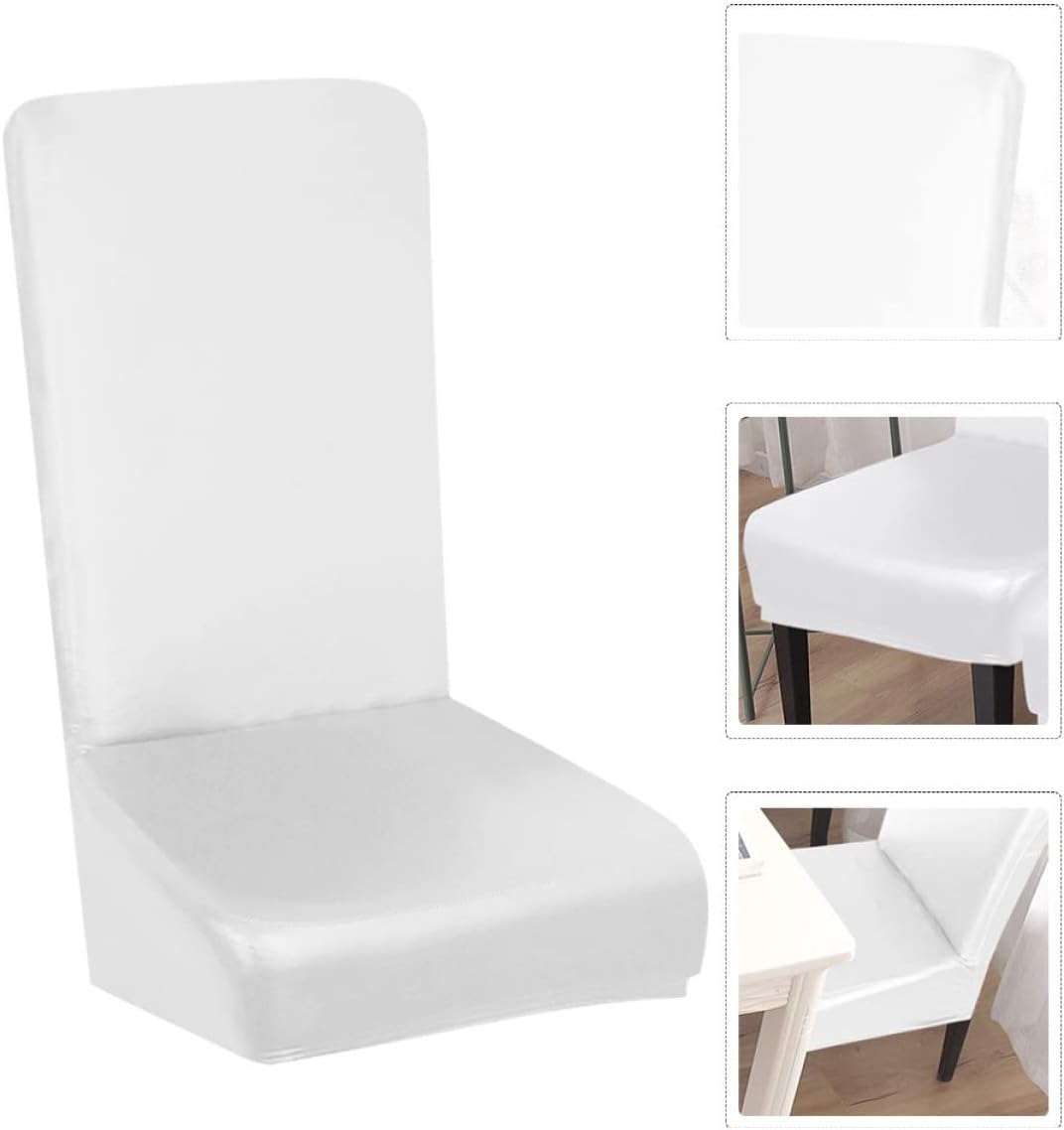 LIFKOME 4pcs Pu Chair Covers Oil Stretch Dining Chair Protectors Modern Design for Dining Room Easy to Install White