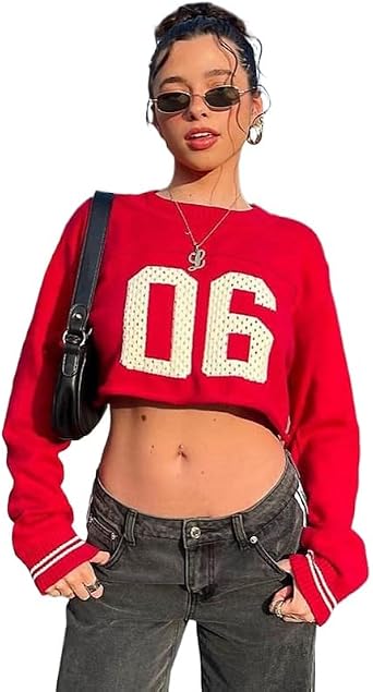 Womens Letter Print Sweatshirt Long Sleeve Crop Top Pullover Sexy Top Graphic Top Casual Outfits Y2K Cropped Tops