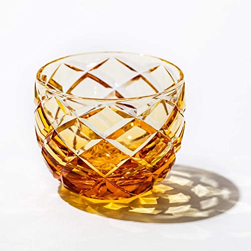 【 太武朗工房 公式 直販 】 クリスタル江戸切子 矢来紋 ぐい呑(琥珀)TB5100-19 桐箱入り 日本製