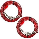 BV Dog Tie Out Cable 30 Feet - Heavy Duty Dog Lead Up to 125 Pounds - Reflective & Rust-Free with Quick Release Swivel Clips & 360° Rotating Clasp - Tangle-Free Dogs Runner for Yard (Red, Pair)