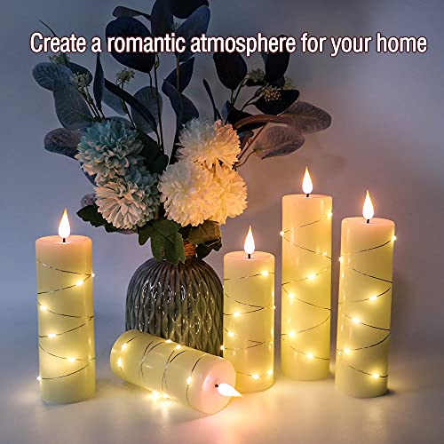 Flickering Flameless Candles With Embedded Starlight String,3D Teardrop-Shaped Wick 5-Piece Led Candle Sets With Battery-Powered Pillar Real Wax Remote Control Timer (Lvory White) #TOP6
