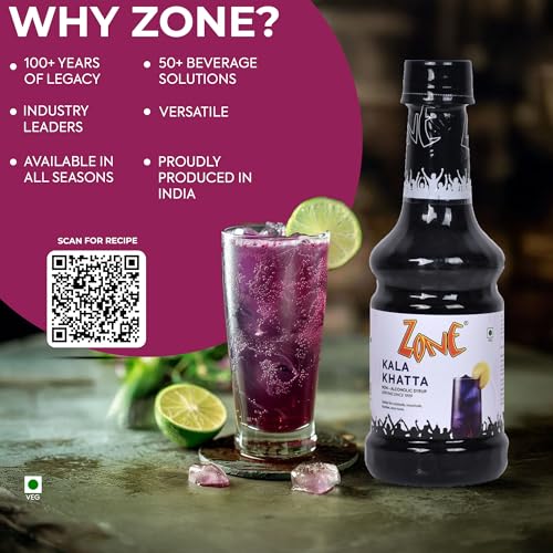 Image of Zone Kala Khatta syrup 300ml | Nostalgic Tanginess with a Modern Twist | Ideal for Mocktails, Cocktails, Lemonades, Iced Teas & More | 35+ Flavours (Pack of 3)