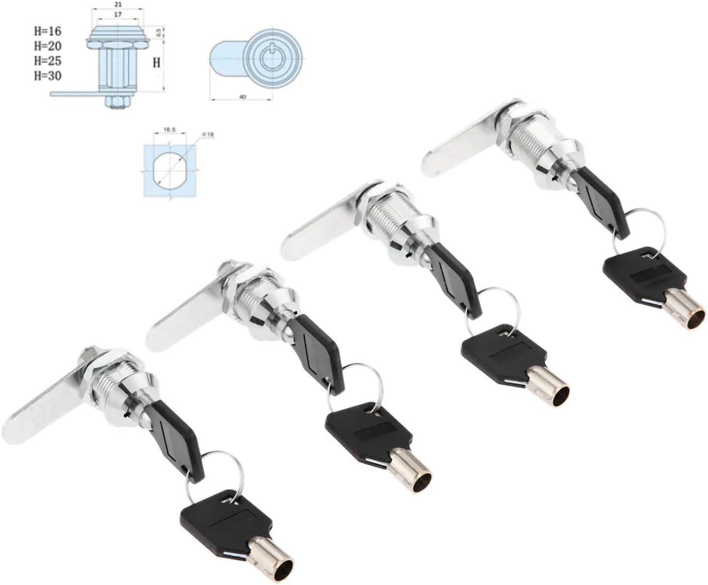 Drawer Tubular Cam Lock 16/20/25/30mm Cylinder with 2 Keys 1Pcs(20mm)