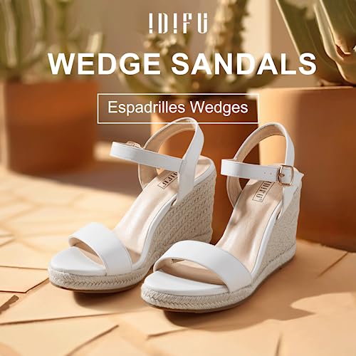 Image of IDIFU IN4 Espadrille Wedge Sandals for Women Open Toe Ankle Strap Platform Wedges Heels Causal Summer Wedge Shoes Comfortable Espadrilles Wedges