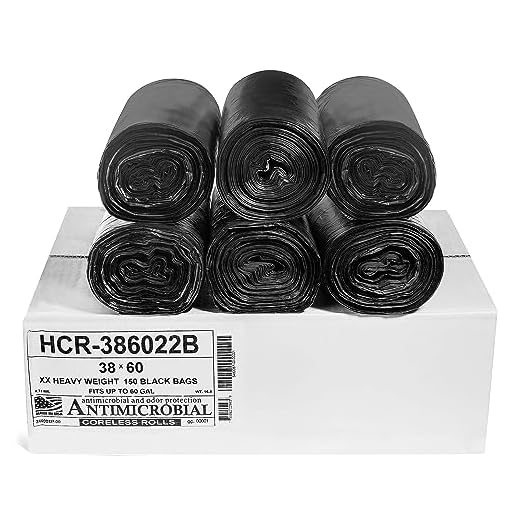 Aluf Plastics High Density Trash Bags, 60 Gallon, 150 Count, 22 Micron (eq), 38" x 60", Black, for Bathroom, Office, Industrial, Commercial, Janitorial, Municipal, Recycling